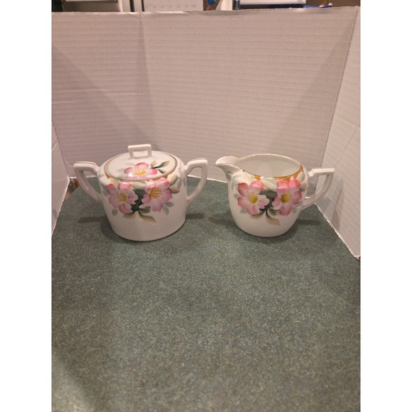 Other - Vintage Noritake AZALEA Sugar Bowl w/ Lid & Creamer Hand Painted Pink Flowers